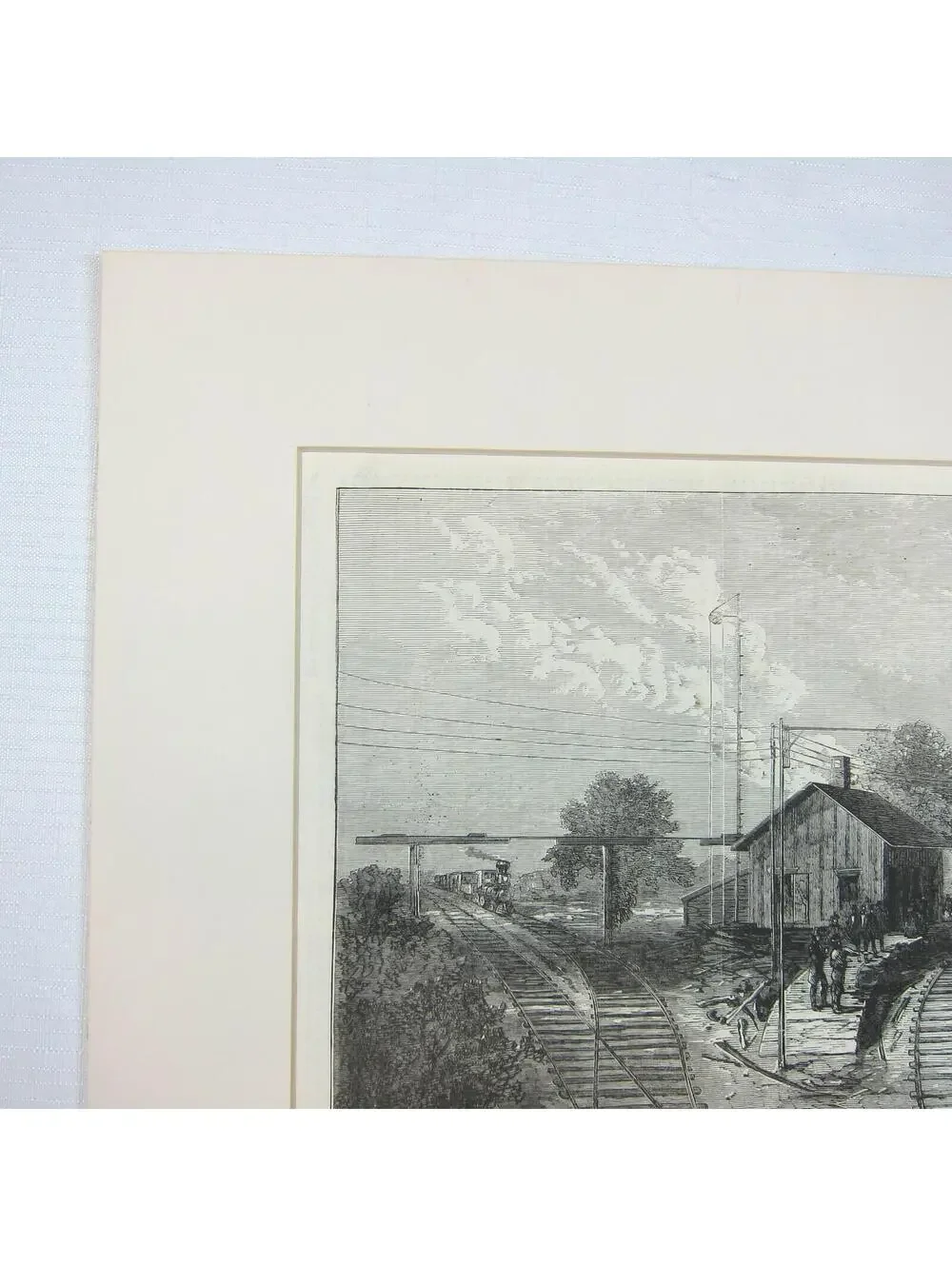 Antique 1871 Wood Engraved Print Revere Massachusetts Railroad Train Wreck Scene